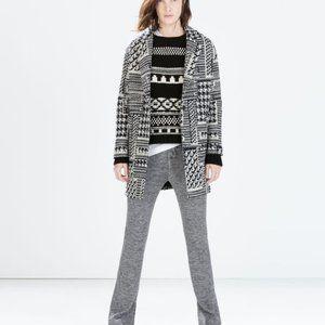 Zara Houndstooth Navy Wool Blend Coat